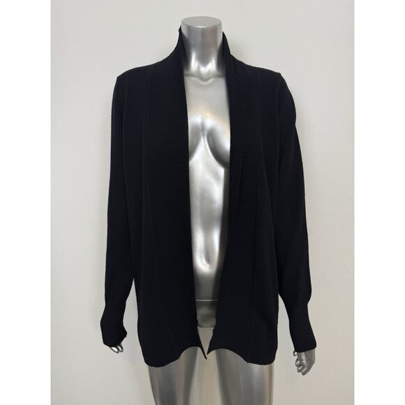White + Warren Wool Sweater Women’s XS Trapeze Cardigan Lightweight Merino Black - Picture 1 of 9